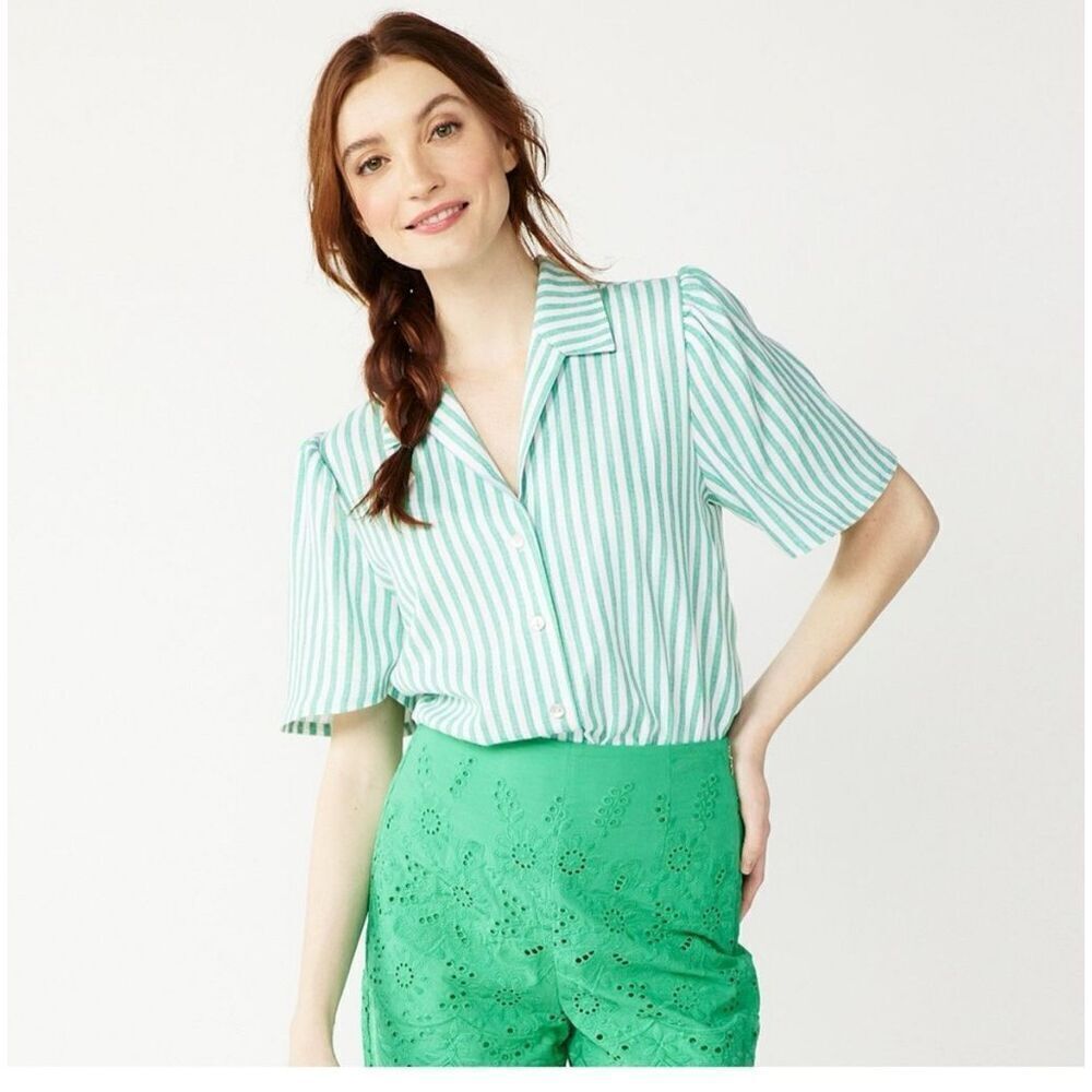 Draper James Linen Blend Button down body suit size large